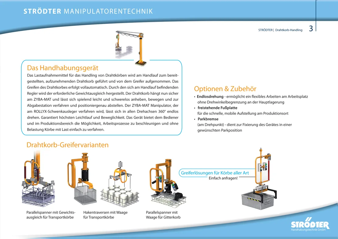 Page 3 of the STRÖDTER product page for handling wire baskets